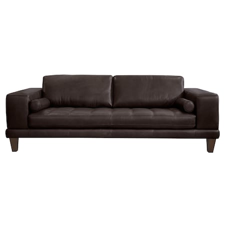 Armen Living Wynne Contemporary Sofa in Genuine Espresso Leather with Brown Wood Legs LCWY3BROWN